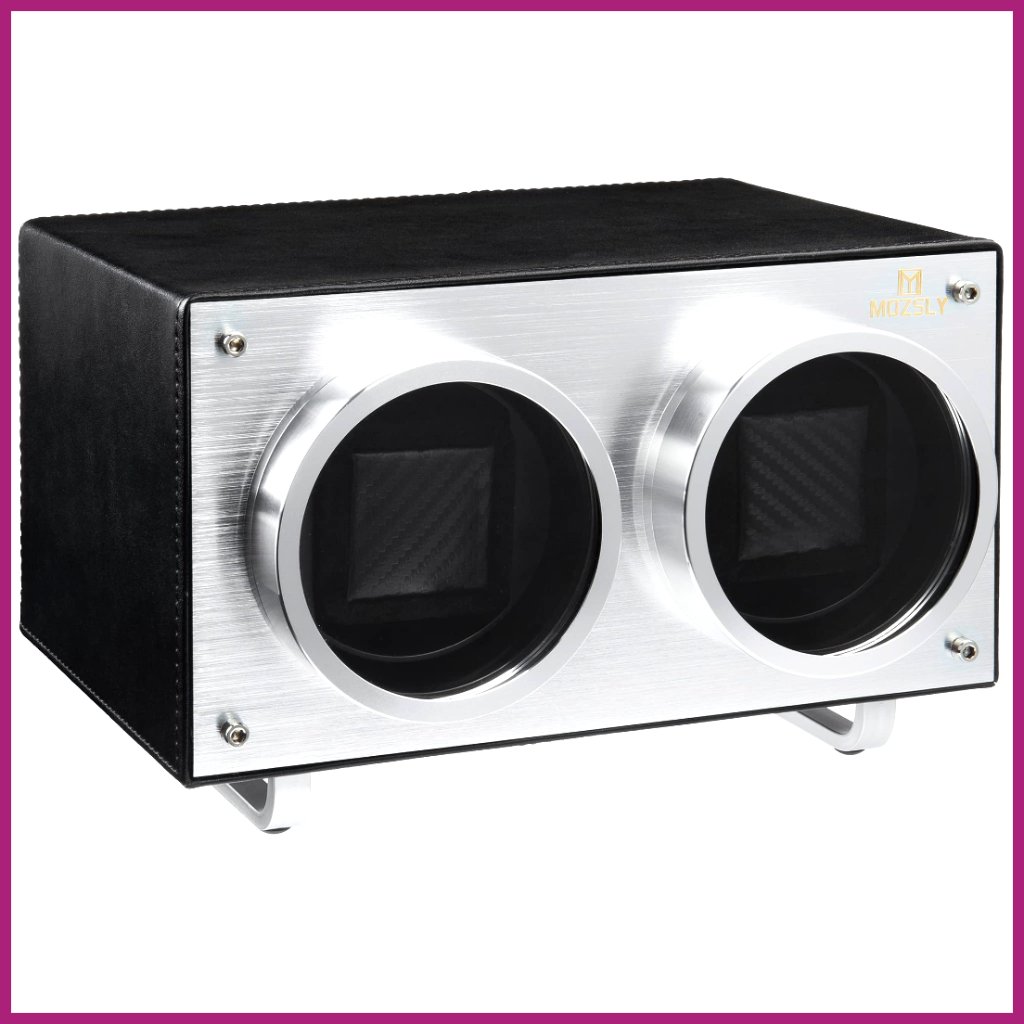 Double Watch Winder For Automatic Watches Quiet Motor Pu Leather